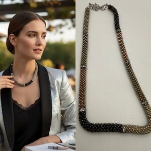 Multicolor Beaded Tube Necklace Statement Rhinestone Spacer Collar